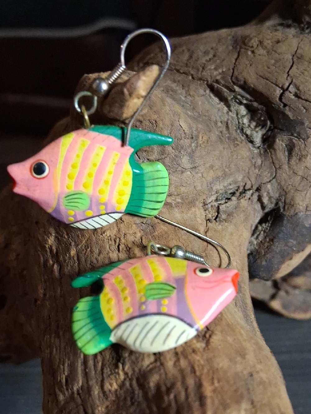 Handcrafted Pink & Green Fish Earrings for Pet Fish Lovers